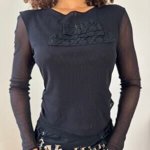Vintage Euro Lace-Embellished Mesh Top (S/M)